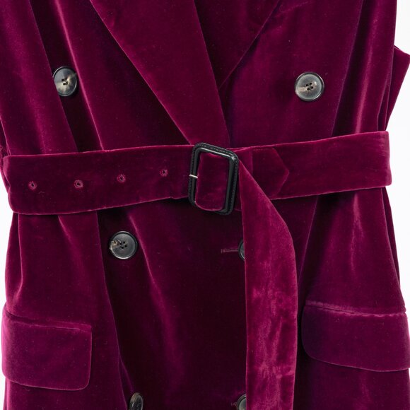 Dries Van Noten AW/20 Runway Rawn Shortbis Dark-Pink Velvet Cap-Sleeve Coat - Picture 6 of 12